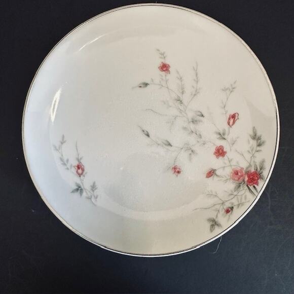 Arita ART25 Bread & Butter Plate Pink Roses Gray Leaves Platinum Trim VTG - Picture 1 of 8